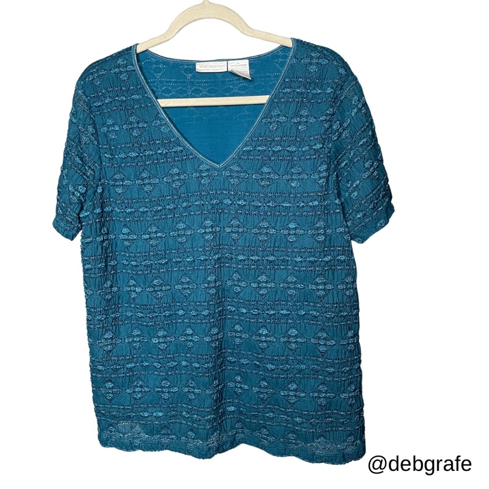 Worthington Womens Stretch 1X womens top, blue turquoise
 P2P:23-25” L 25.5”